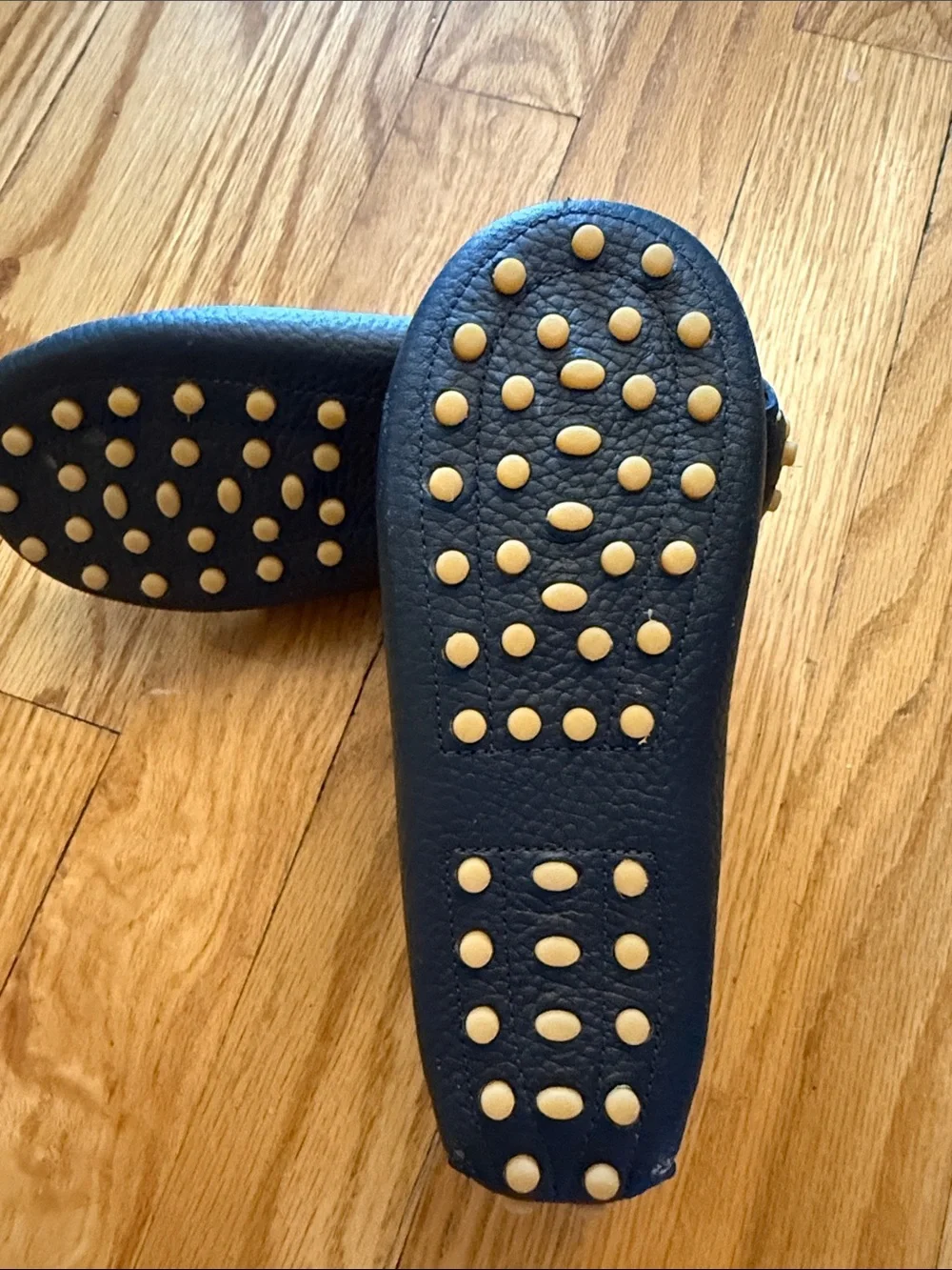 Elephantito sz 12 Leather Moccasin Loafers in Navy with Contrast Stitching